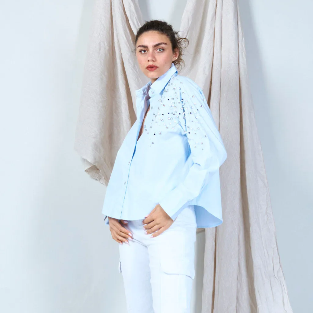 100% Cotton bejeweled collar shirt wholesale