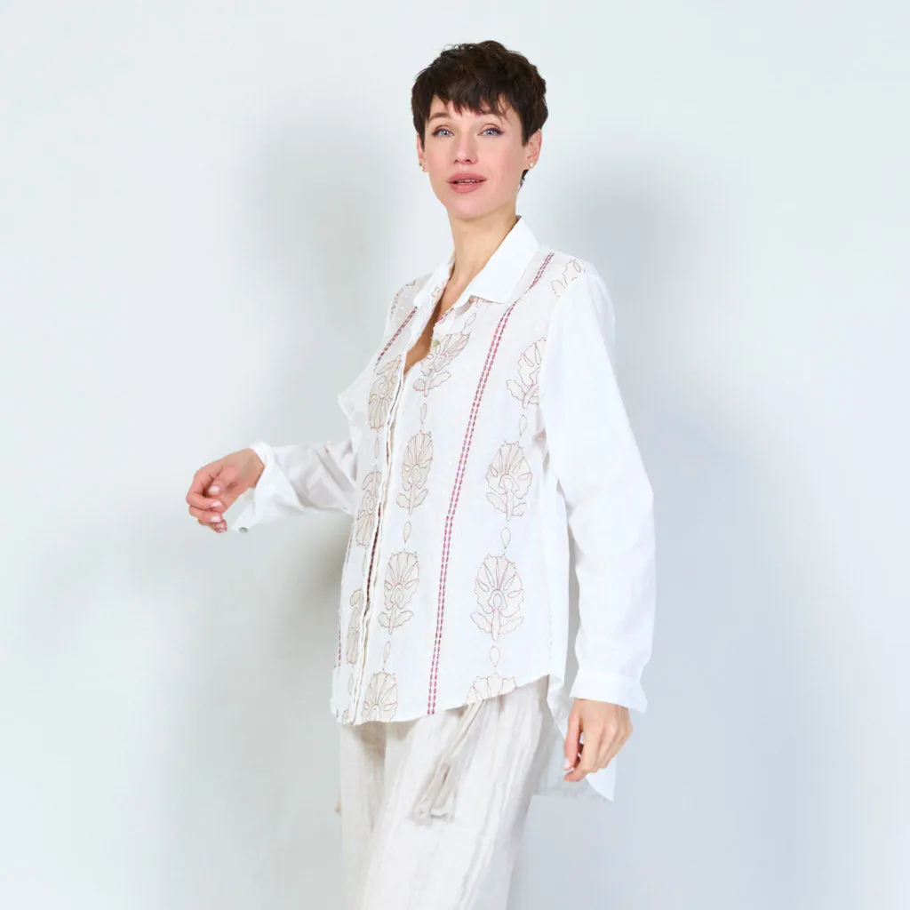 100% Cotton white shirt with damasco decoration wholesale