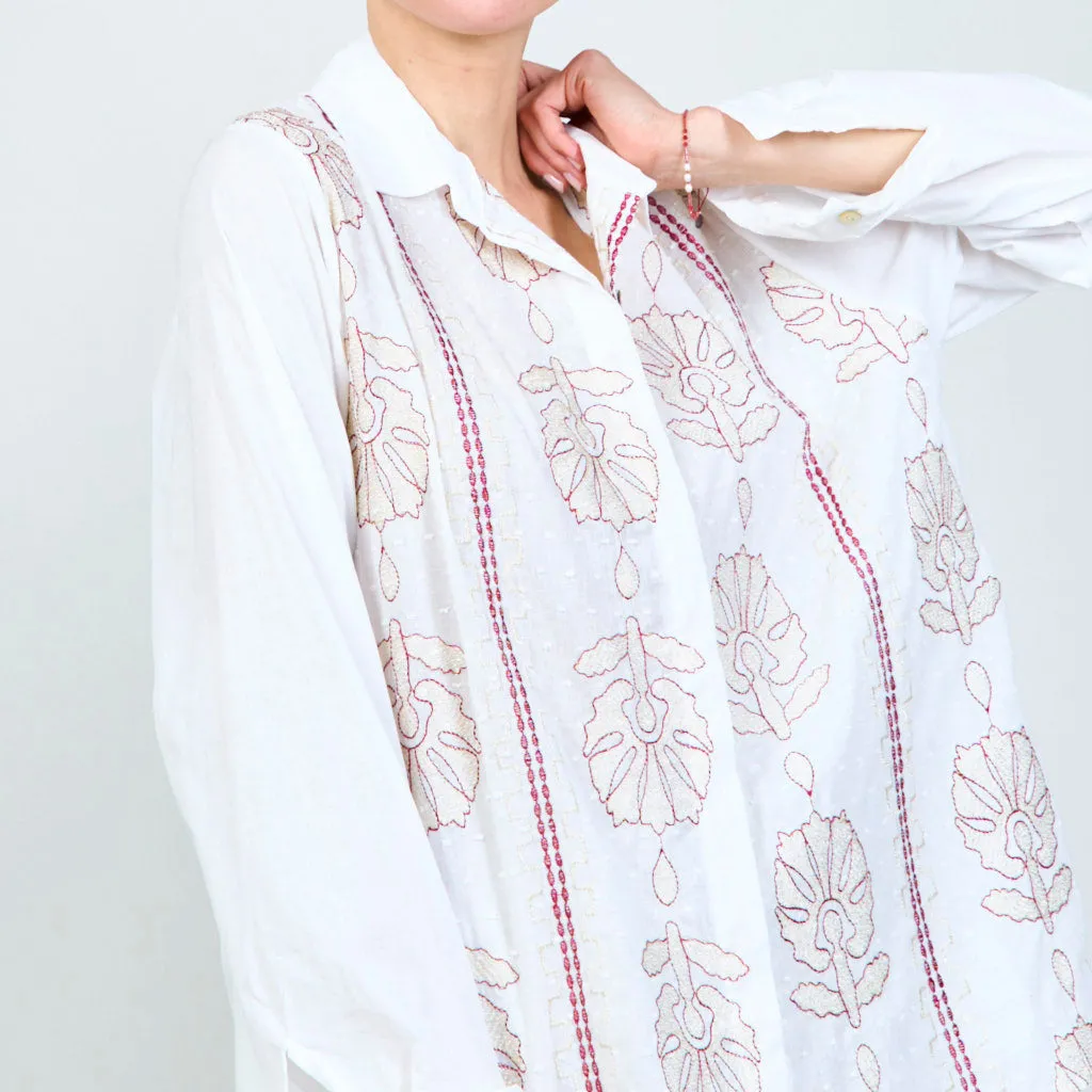 100% Cotton white shirt with damasco decoration wholesale