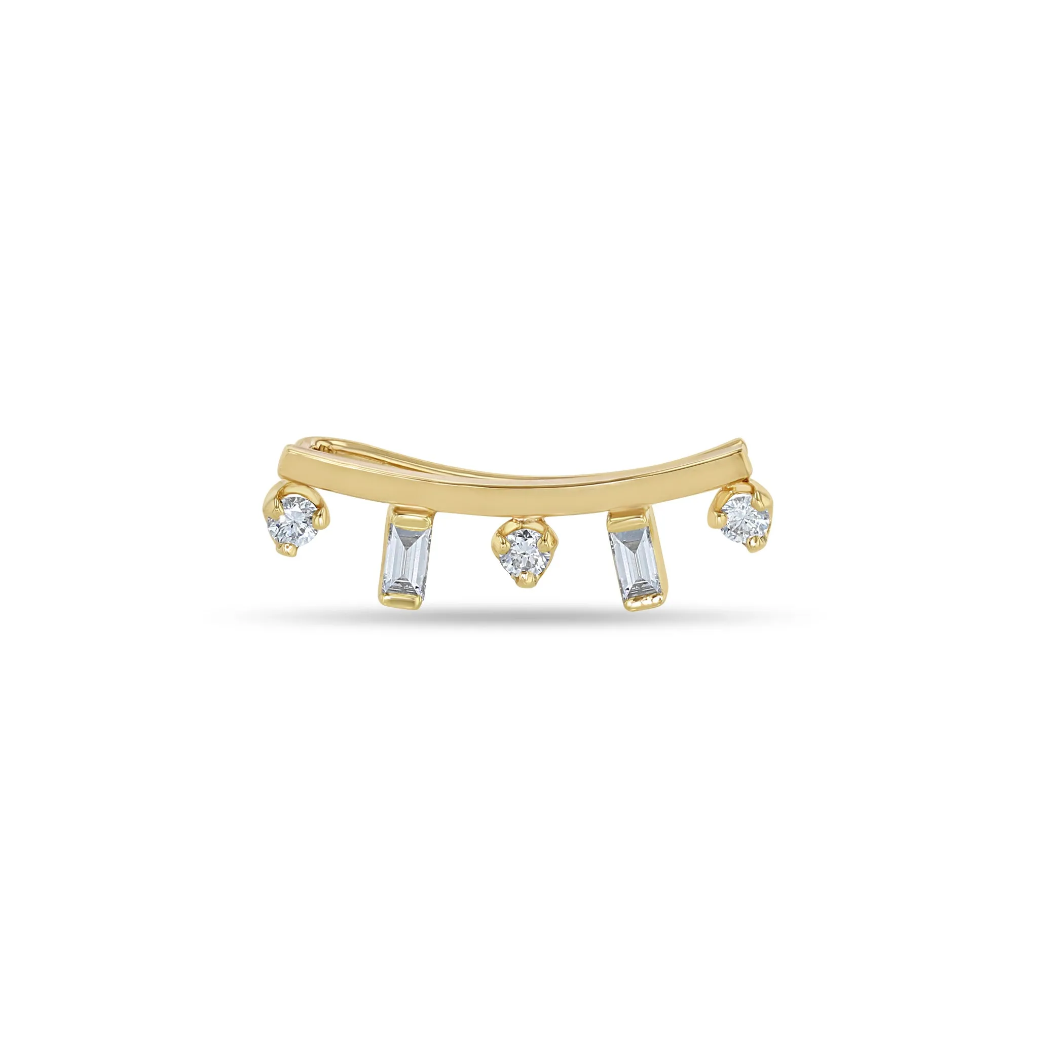 14k Baguette & Prong Diamond Curved Bar Ear Shield