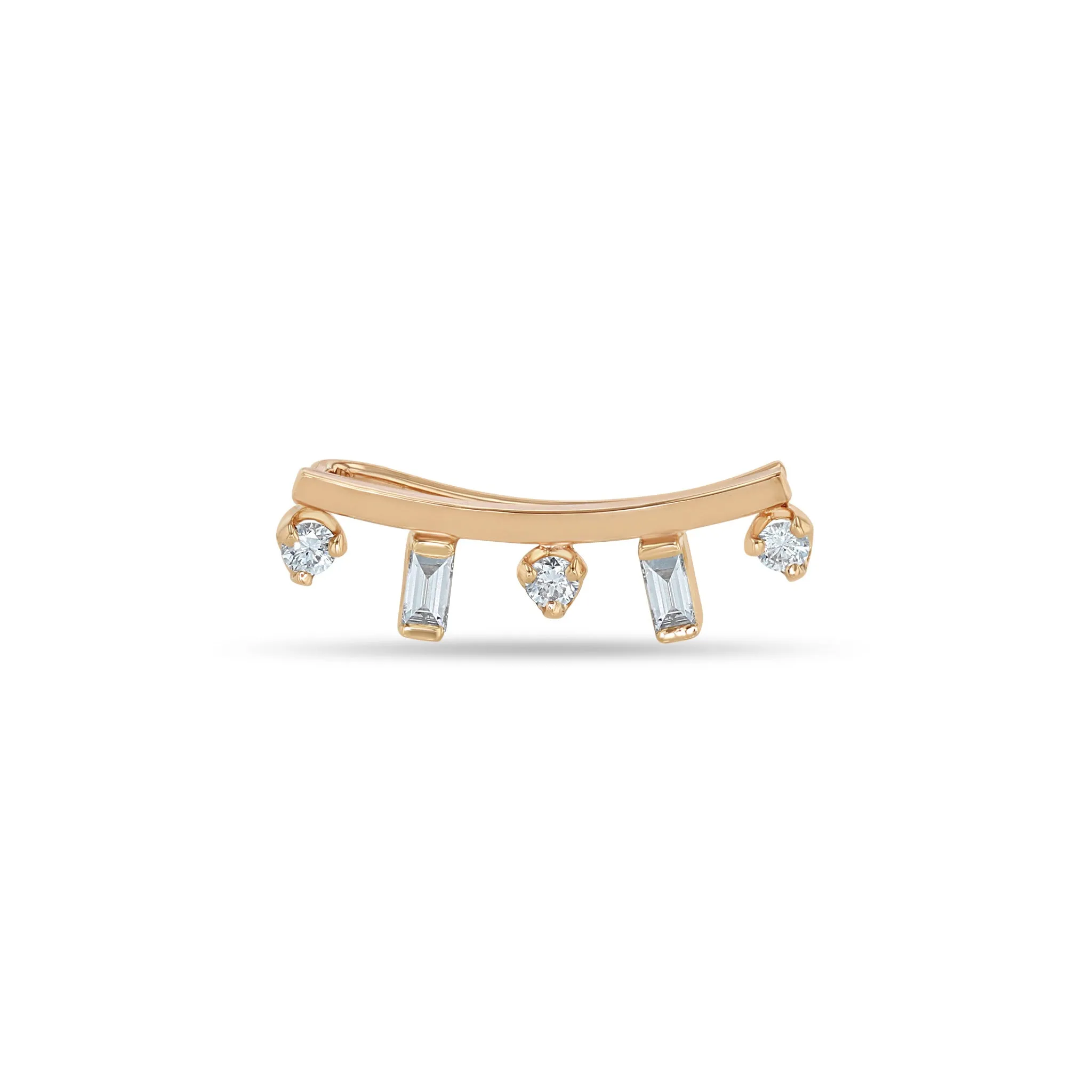 14k Baguette & Prong Diamond Curved Bar Ear Shield