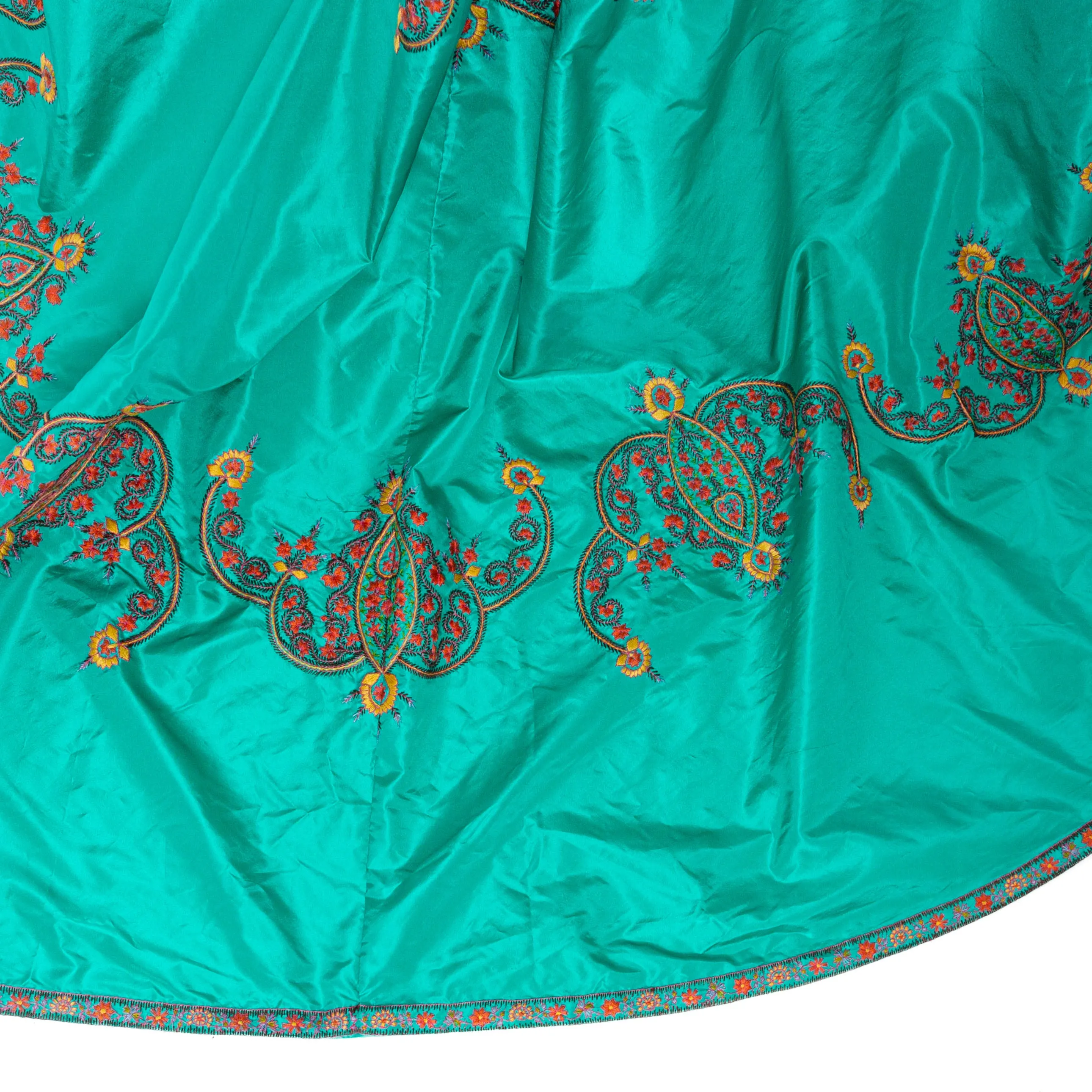 2000s Teal Silk Habotai Floral Embroidered Caftan