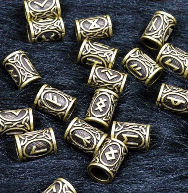 24pcs Norse Viking Runes Hair & Beard Ornaments Set