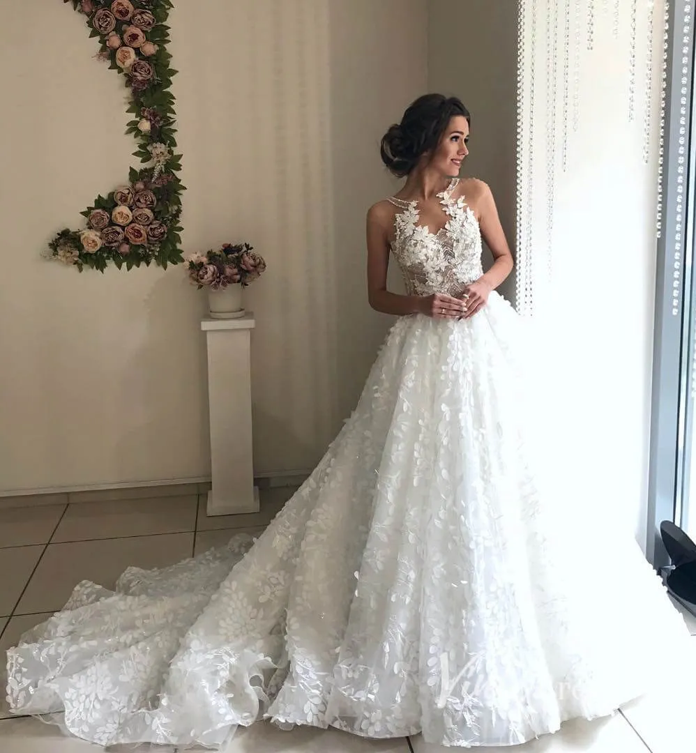 3D Leaf Lace Ball Gown Wedding Dresses VW2095