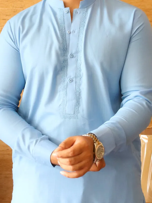 461/1E Men's Kameez Shalwar Stitched Suit Sherwani Collar Blue