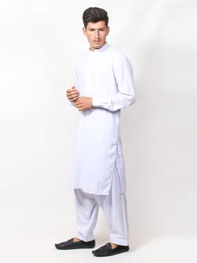 461/1E Men's Kameez Shalwar Stitched Suit Sherwani Collar Neel White