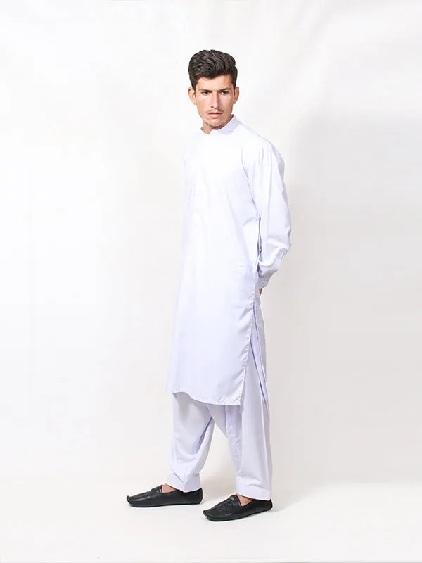 461/1E Men's Kameez Shalwar Stitched Suit Sherwani Collar Neel White