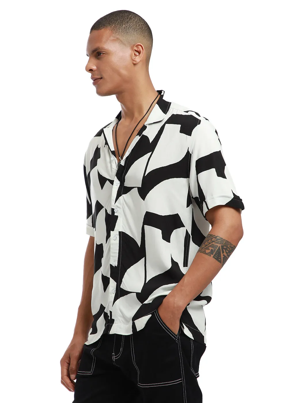 Abstract Monochrome Print Half sleeve shirt