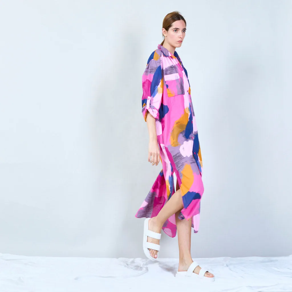 Abstract print long shirt dress wholesale