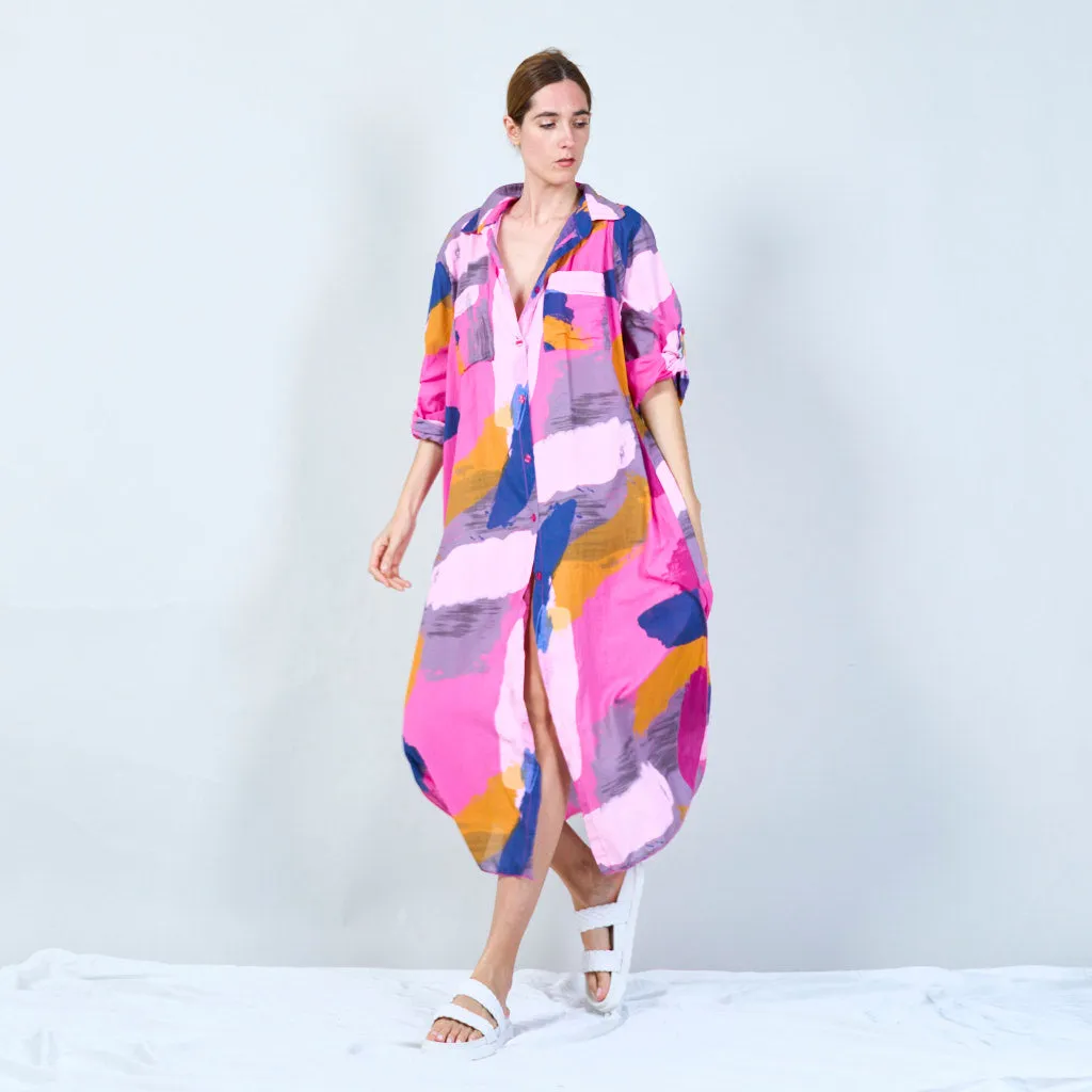 Abstract print long shirt dress wholesale