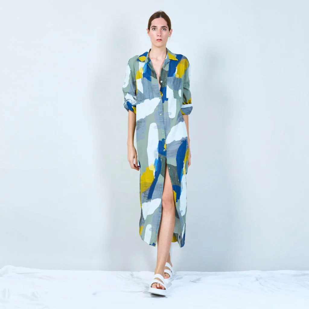 Abstract print long shirt dress wholesale