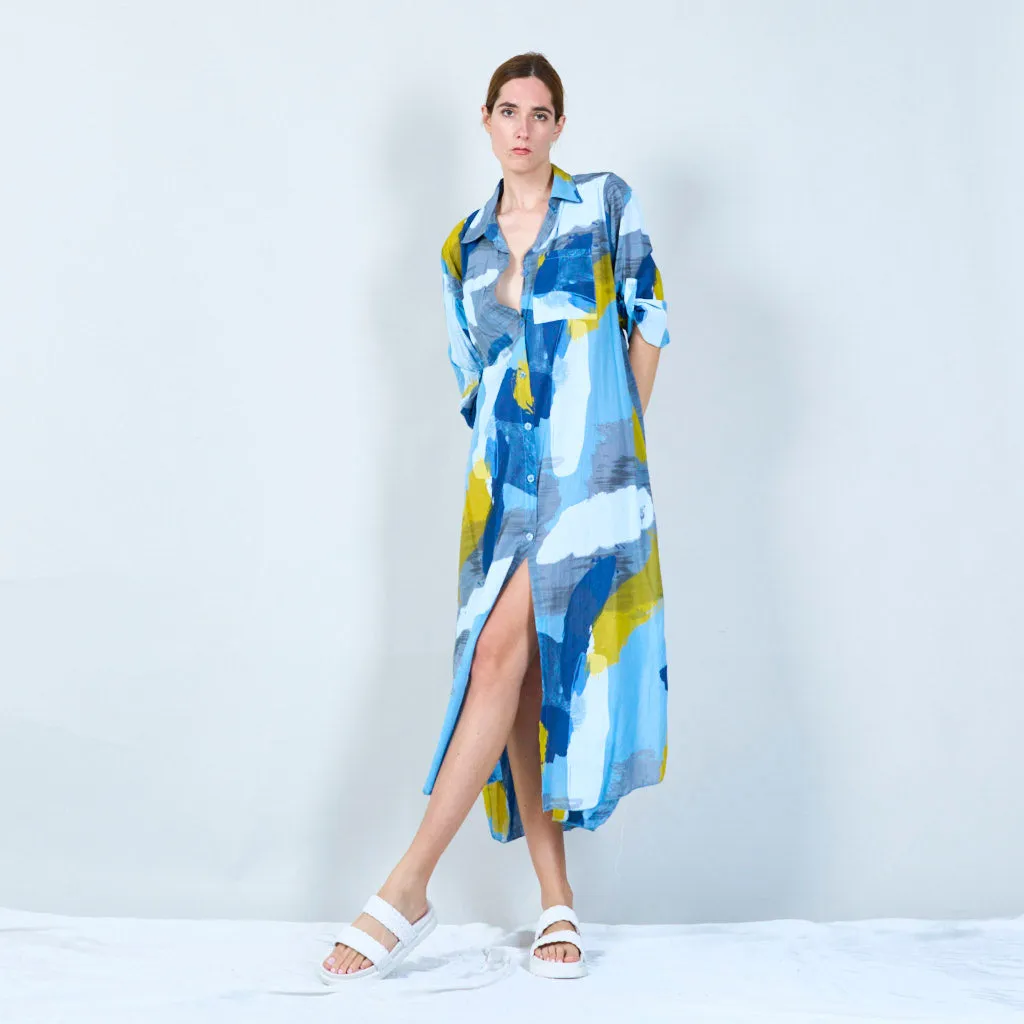 Abstract print long shirt dress wholesale