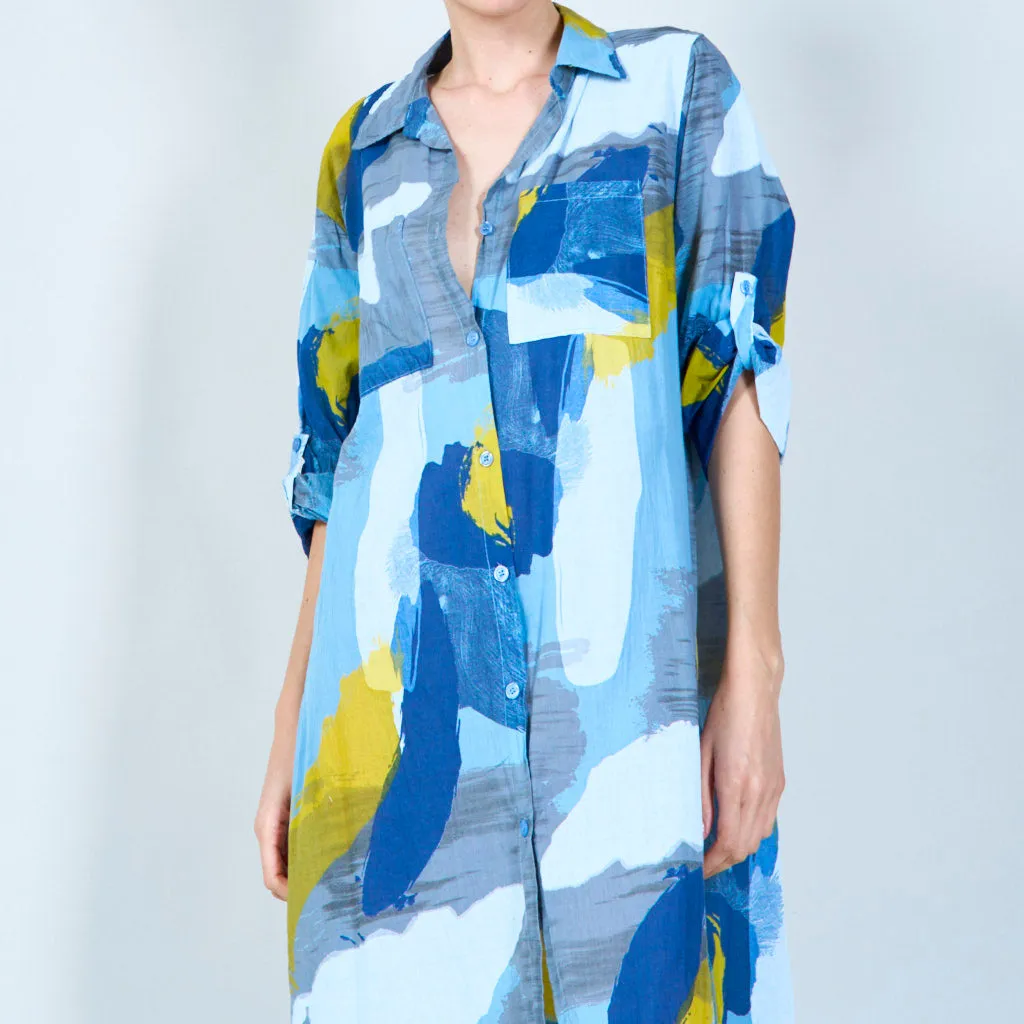 Abstract print long shirt dress wholesale