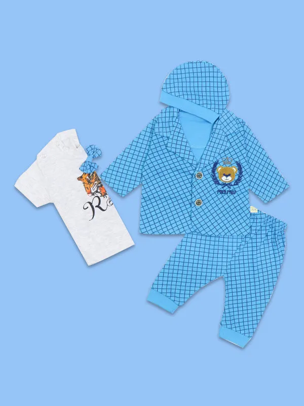 AJ Newborn 4Pc Baba Suit 0Mth - 3Mth Paw Paw Blue