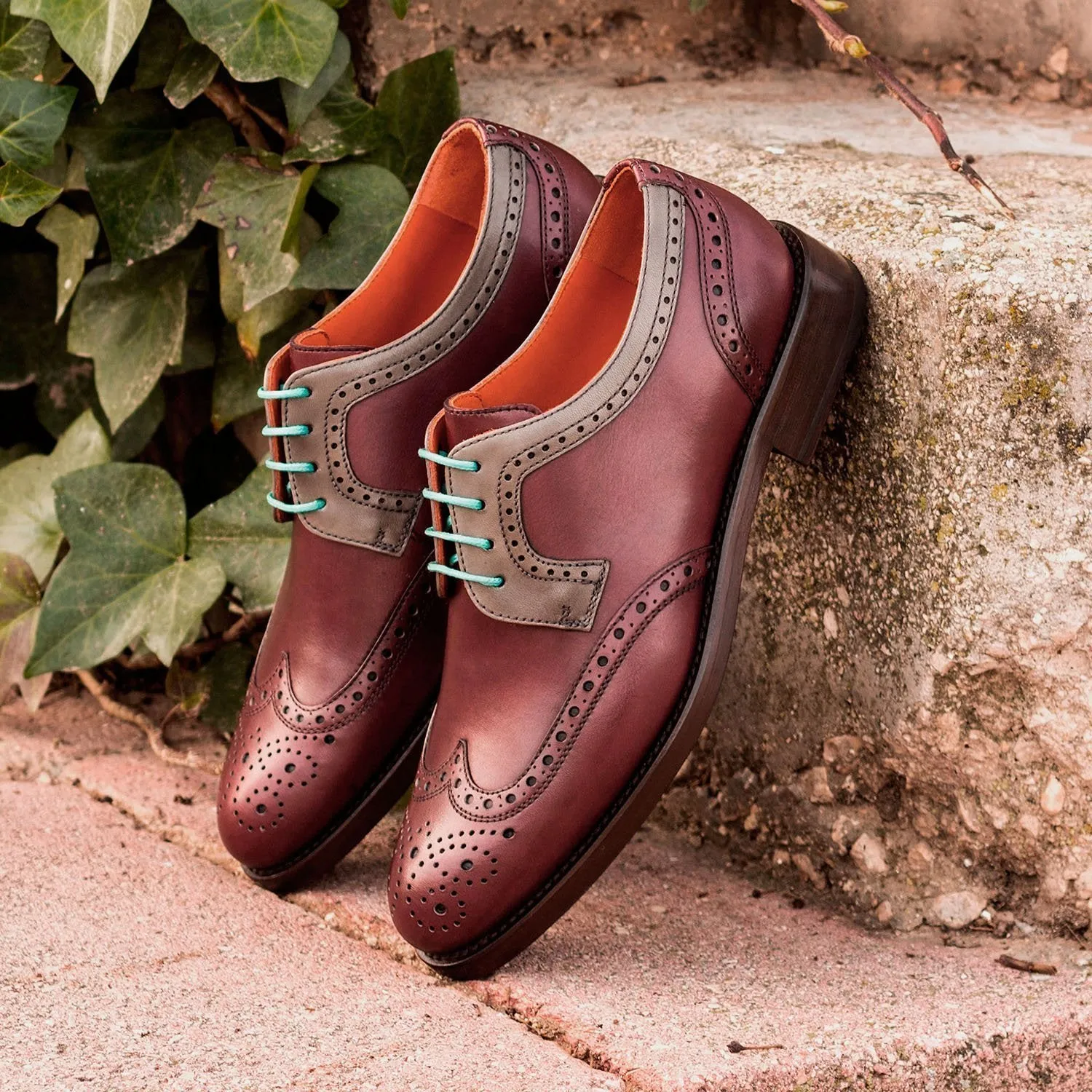 Ambrogio Bespoke Custom Women's Custom Made Shoes Burgundy & Gray Suede Leather Derby Oxfords (AMBW1025)