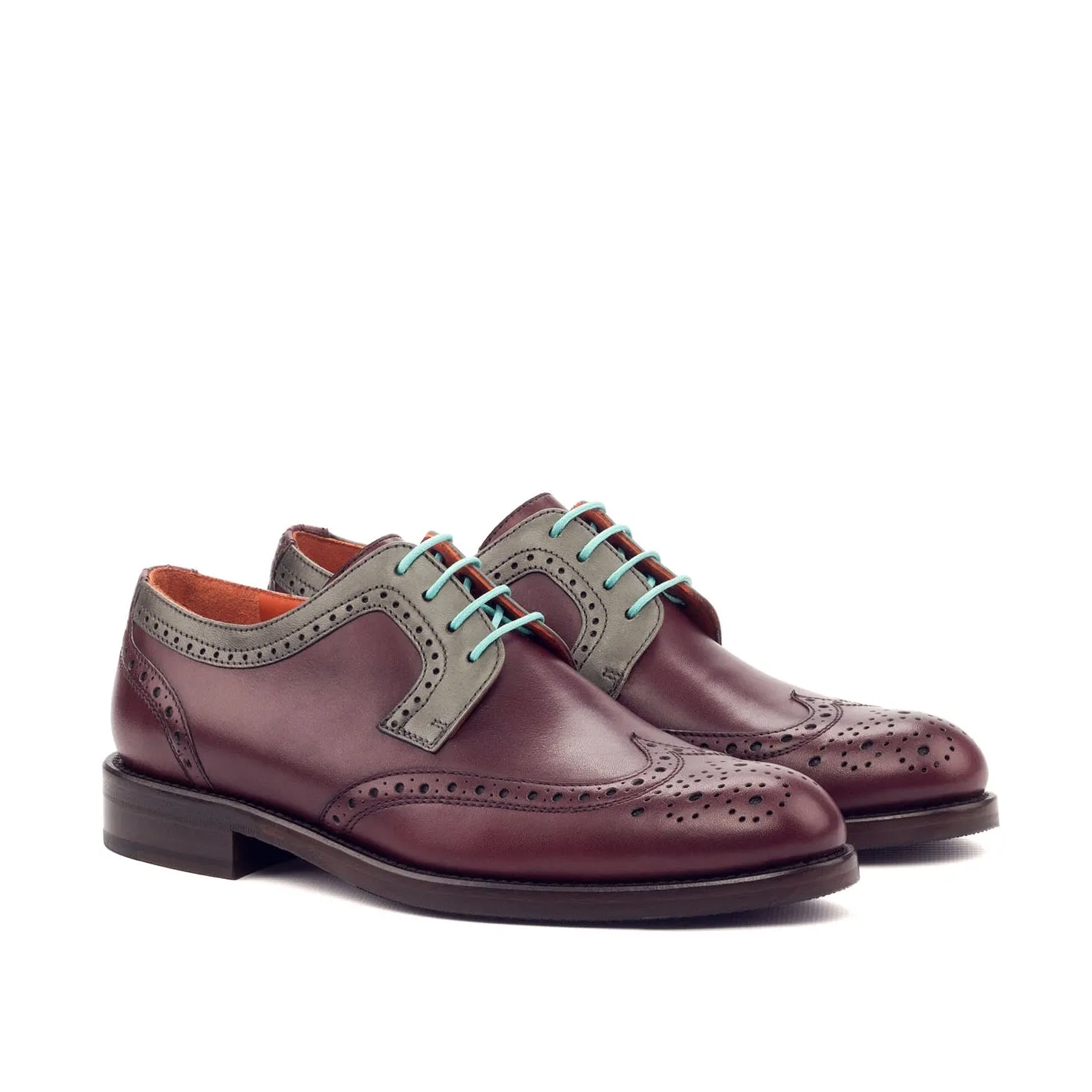 Ambrogio Bespoke Custom Women's Custom Made Shoes Burgundy & Gray Suede Leather Derby Oxfords (AMBW1025)