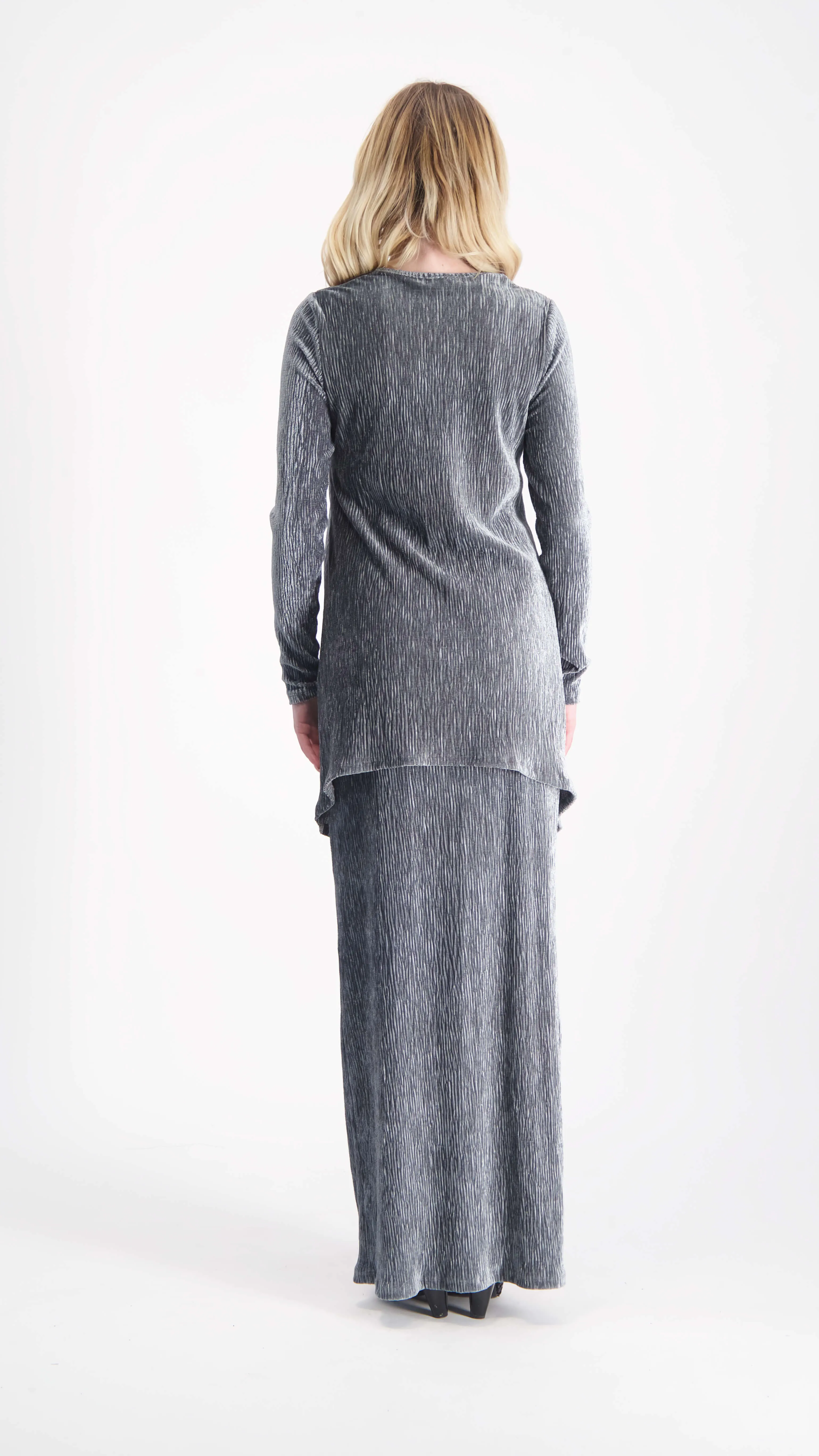 Asymmetric Ribbed Velvet Set / Grey