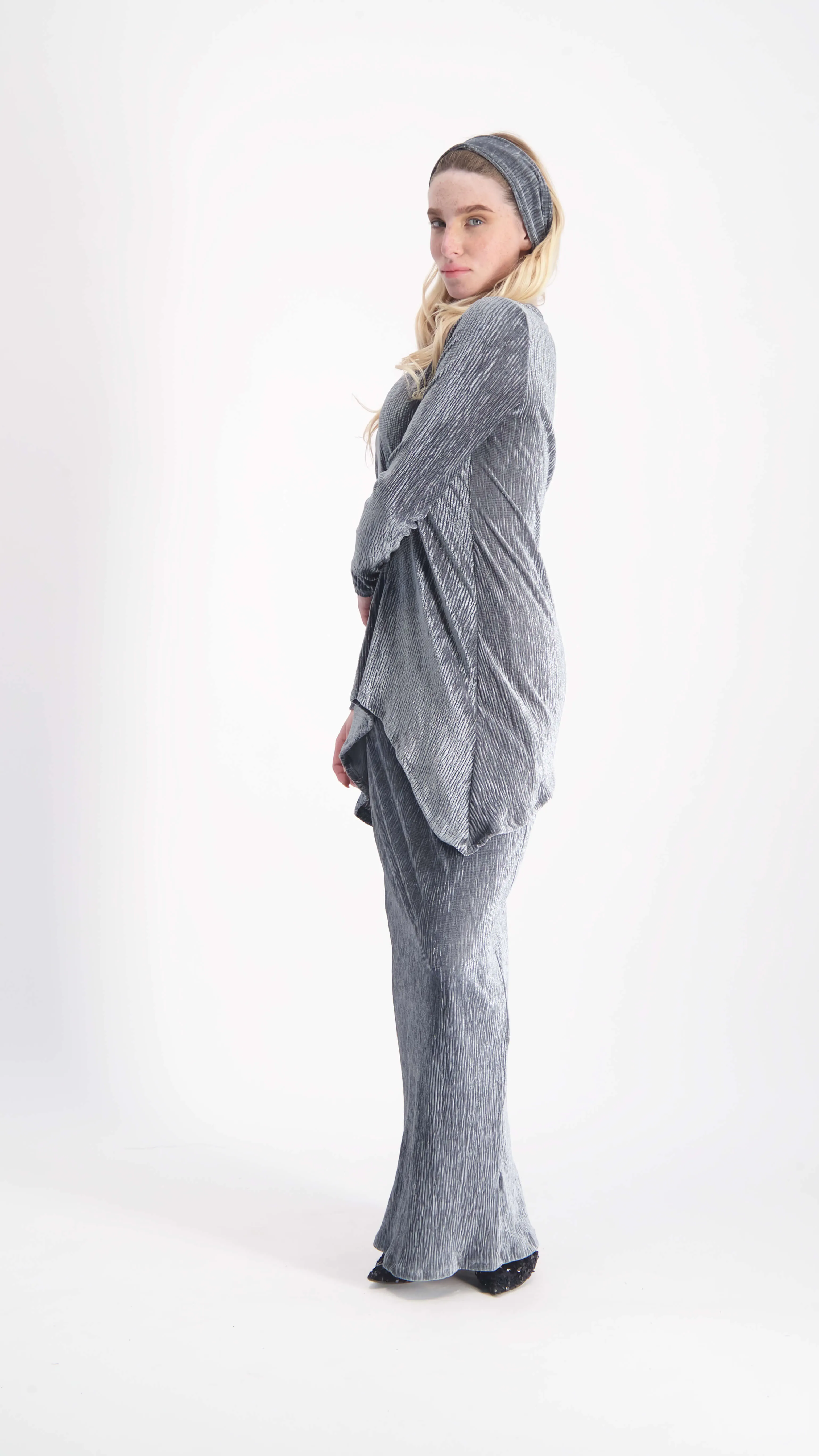 Asymmetric Ribbed Velvet Set / Grey