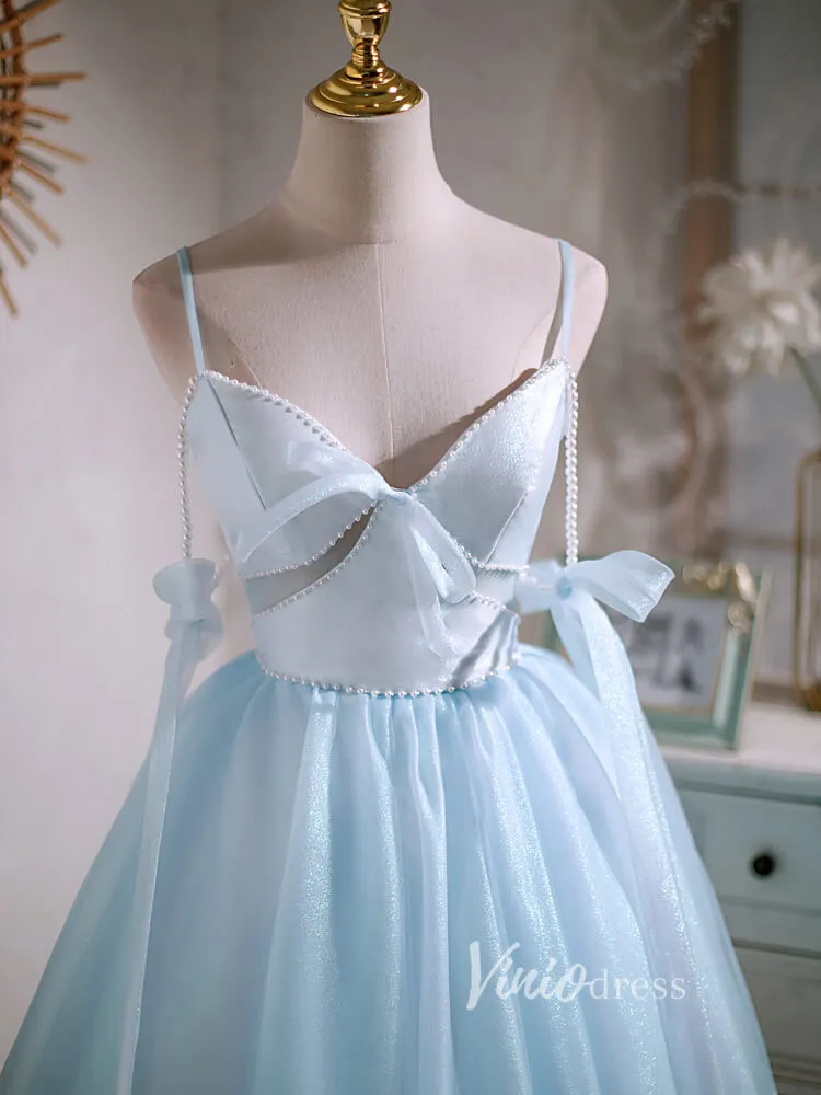 Baby Blue Homecoming Dresses Spaghetti Strap Graduation Dress SD1462B