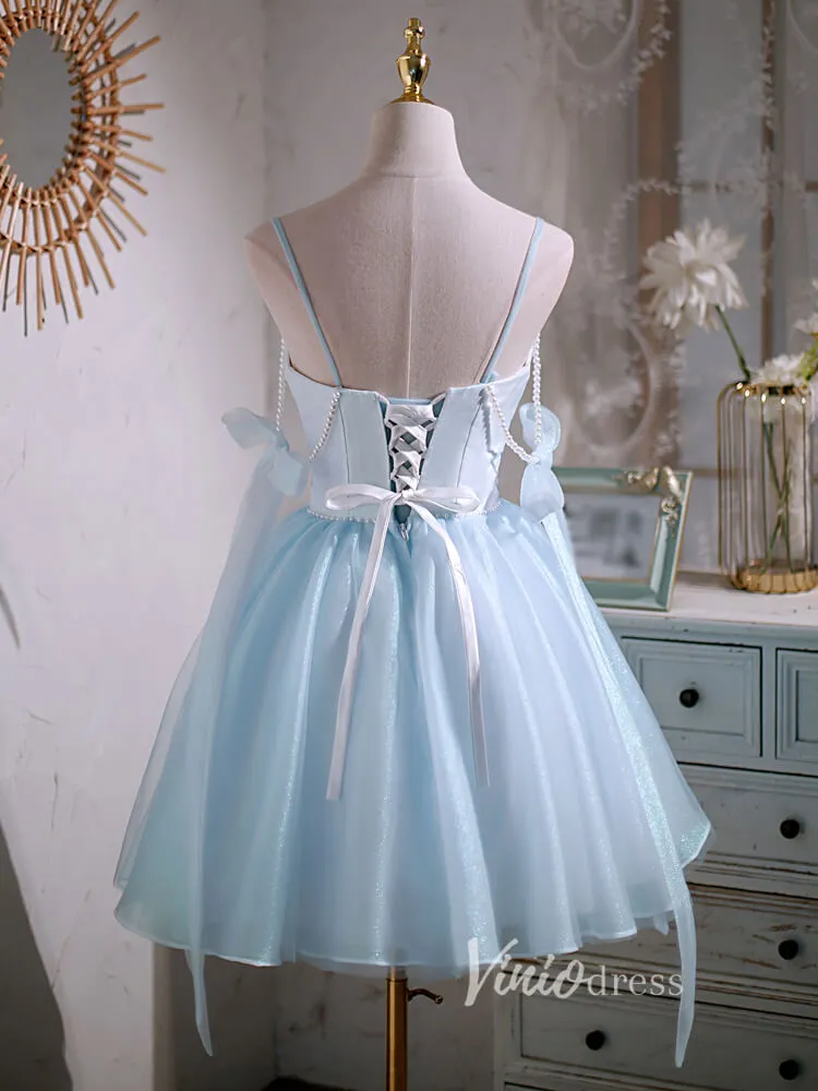 Baby Blue Homecoming Dresses Spaghetti Strap Graduation Dress SD1462B