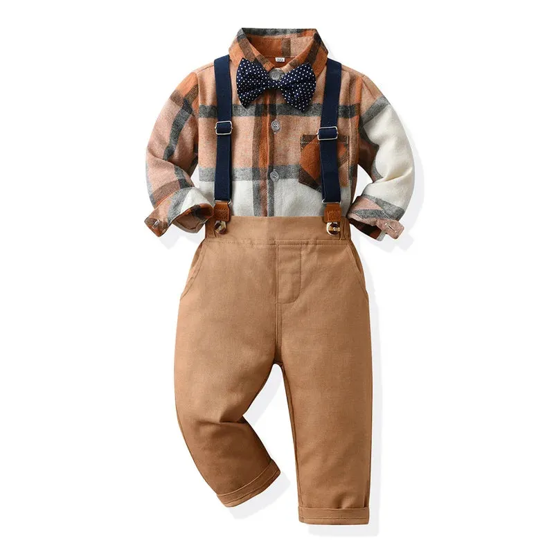 Baby Boy Birthday Blue Grey Plaid Gentleman Clothing Set