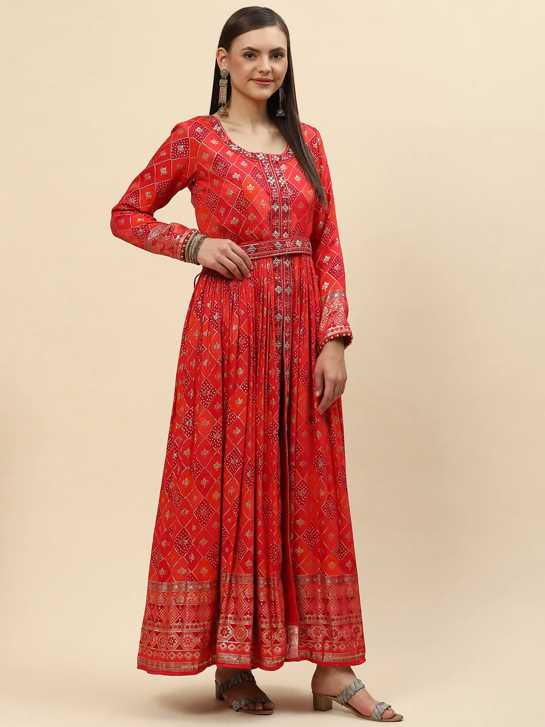 Banarasi Cotton Kurta With Pants & Silk Dupatta