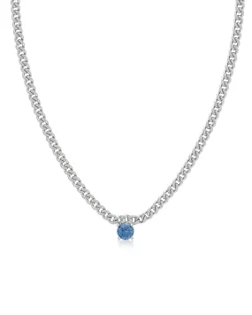 Bardot Stud Necklace- Blue Sapphire- Silver