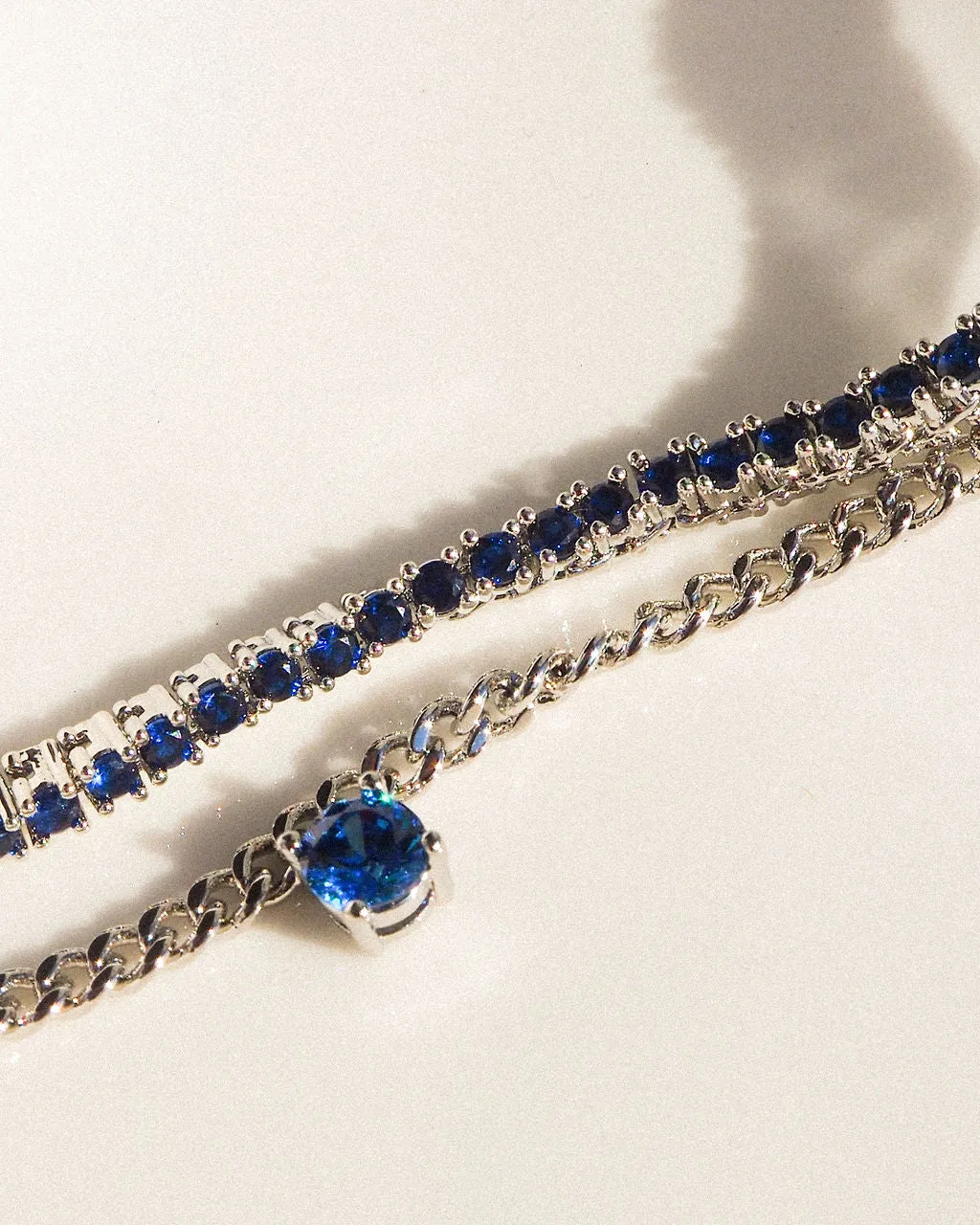 Bardot Stud Necklace- Blue Sapphire- Silver