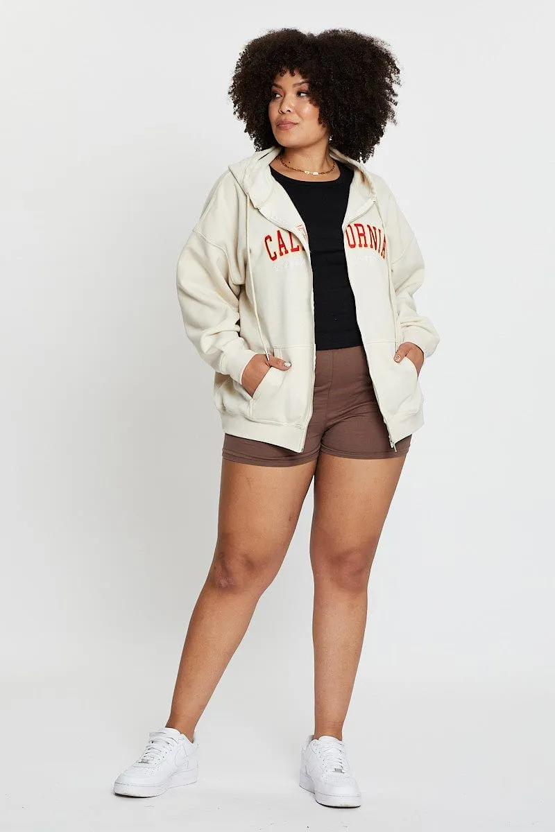 Beige Long Sleeve California Graphic Zip Sweat Top