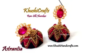 Black Raw silk Jhumkas with Hand embroidery in Pink(Zardozi & Aari /Maggam work)!