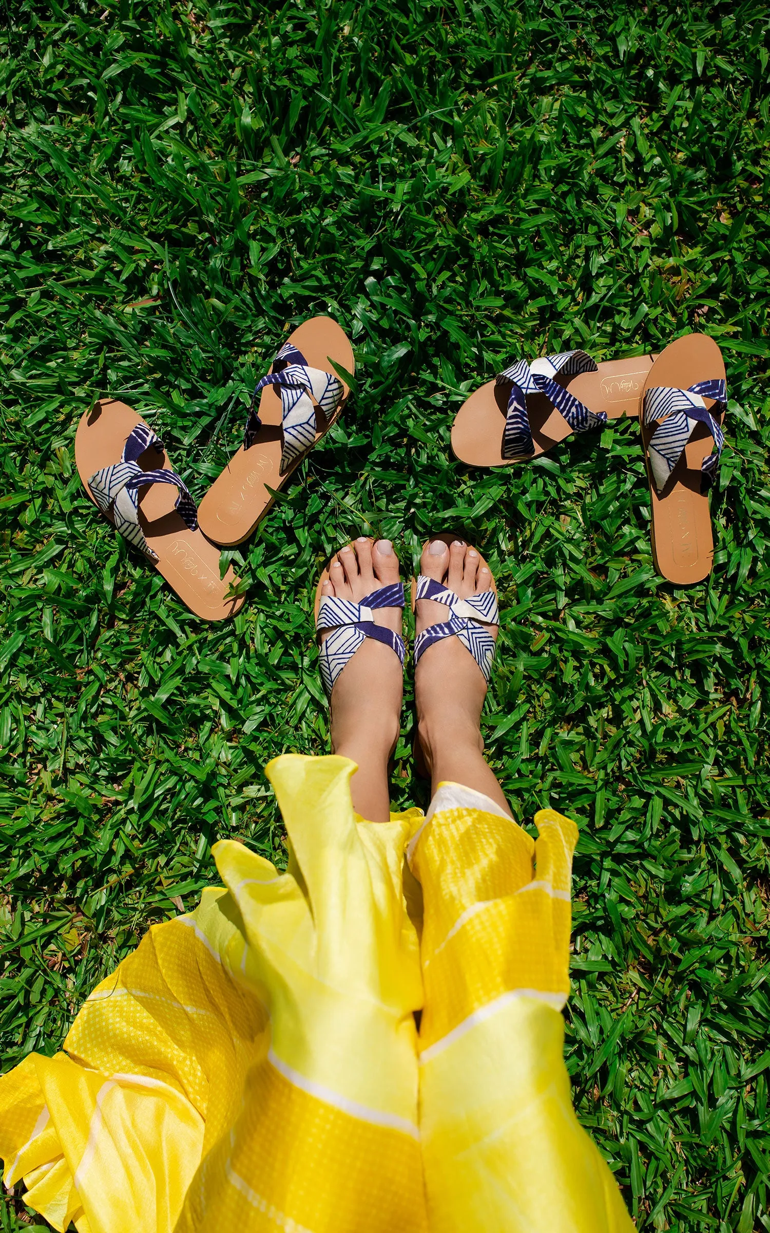 Blue & White Criss Cross Sliders