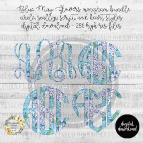 Blue May Flowers Monogram - Multiple Styles - Digital Download