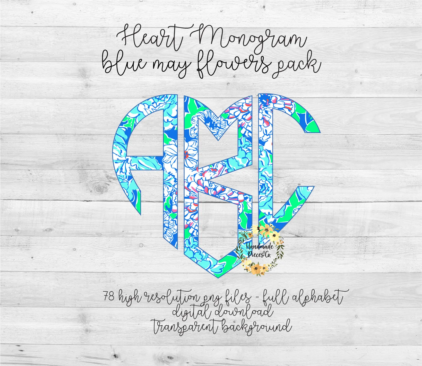 Blue May Flowers Monogram - Multiple Styles - Digital Download