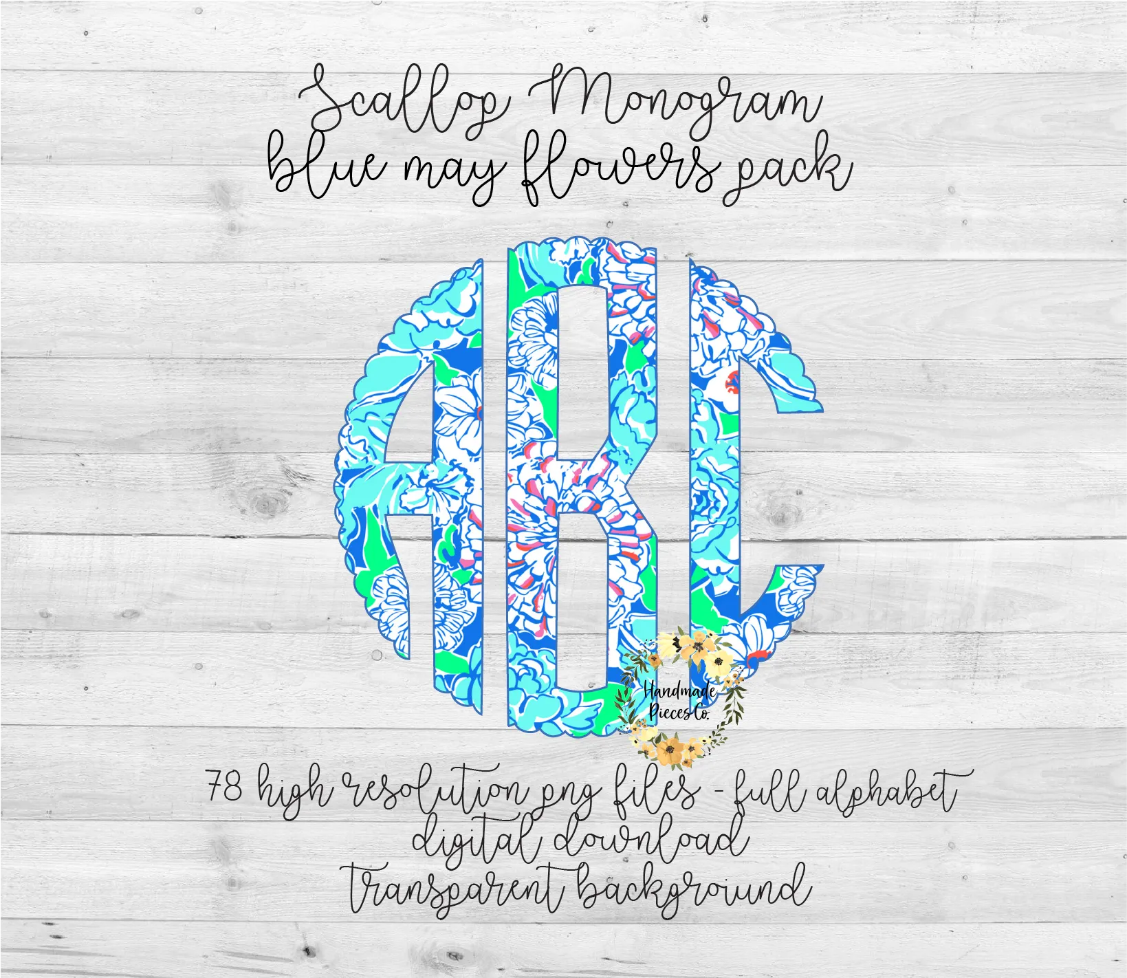 Blue May Flowers Monogram - Multiple Styles - Digital Download