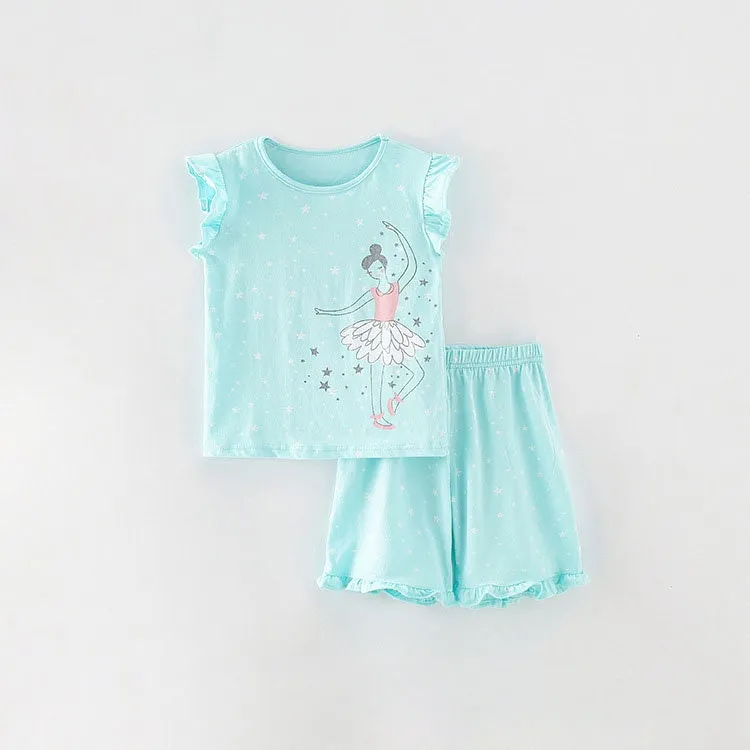 Blue Sleeveless Toddler Girls 2 Piece Ballerina T-shirt & Shorts Set