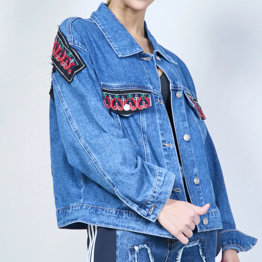 Bohemian embroidered denim jacket wholesale