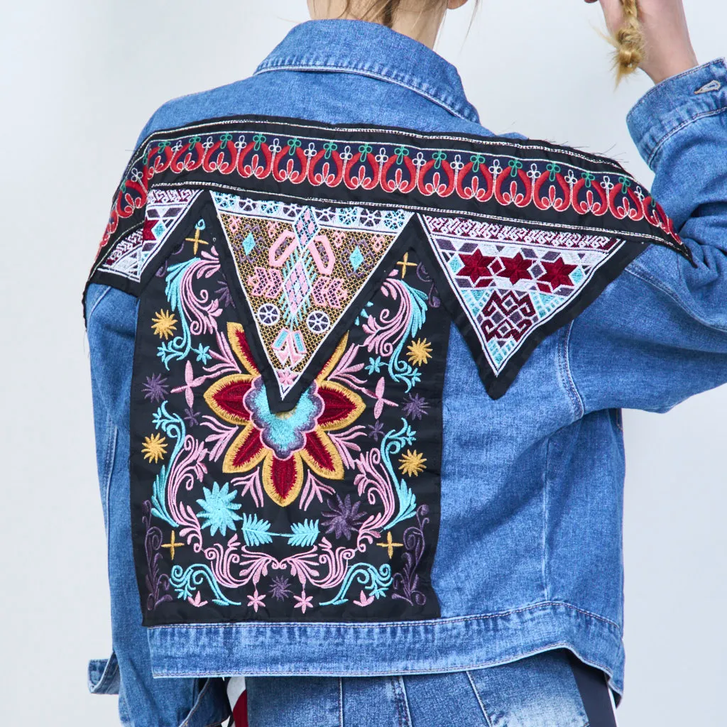 Bohemian embroidered denim jacket wholesale