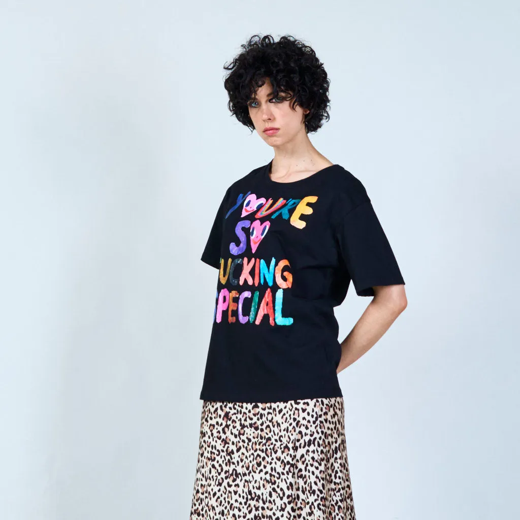 Bold statement t-shirt with vibrant text wholesale