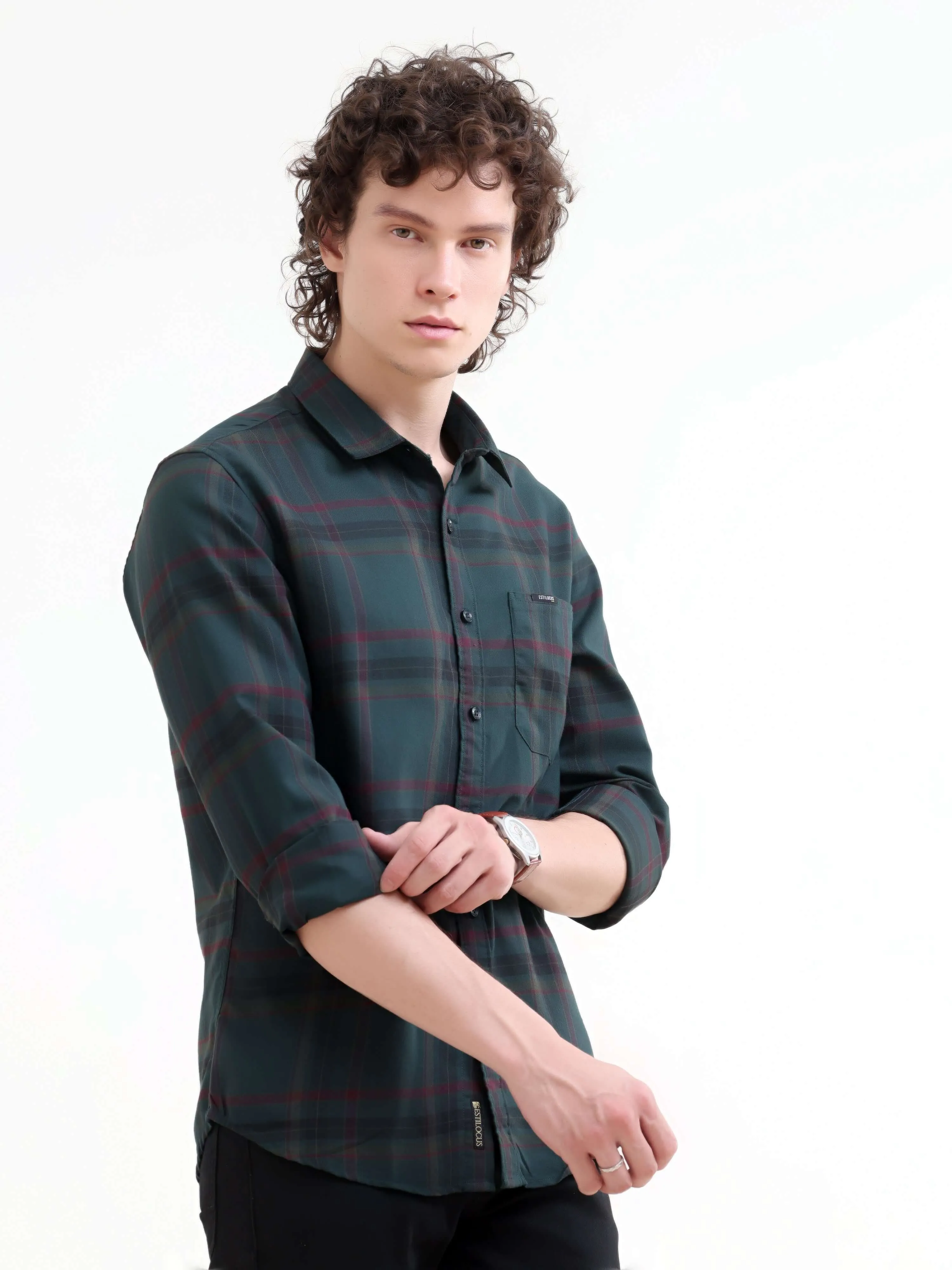 Boxlines green tonal check shirt