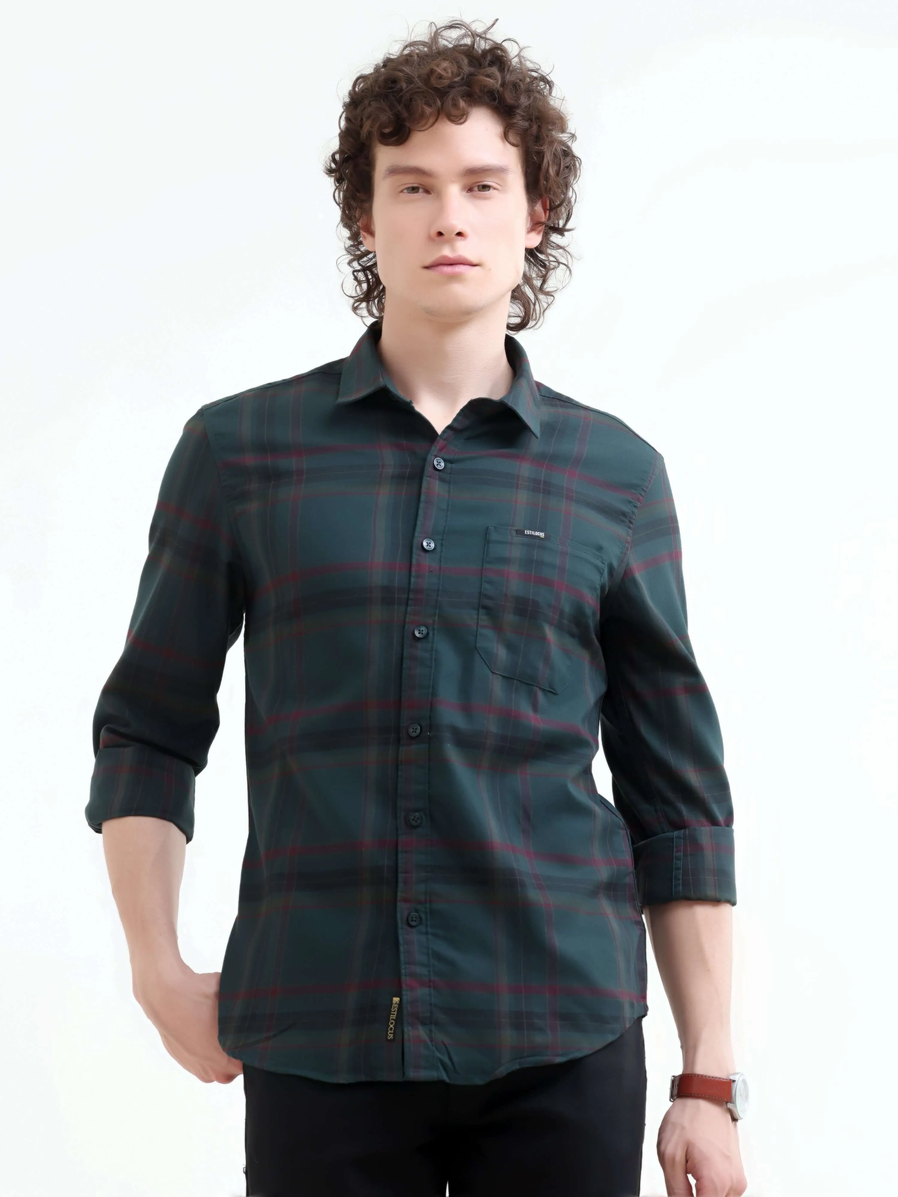 Boxlines green tonal check shirt