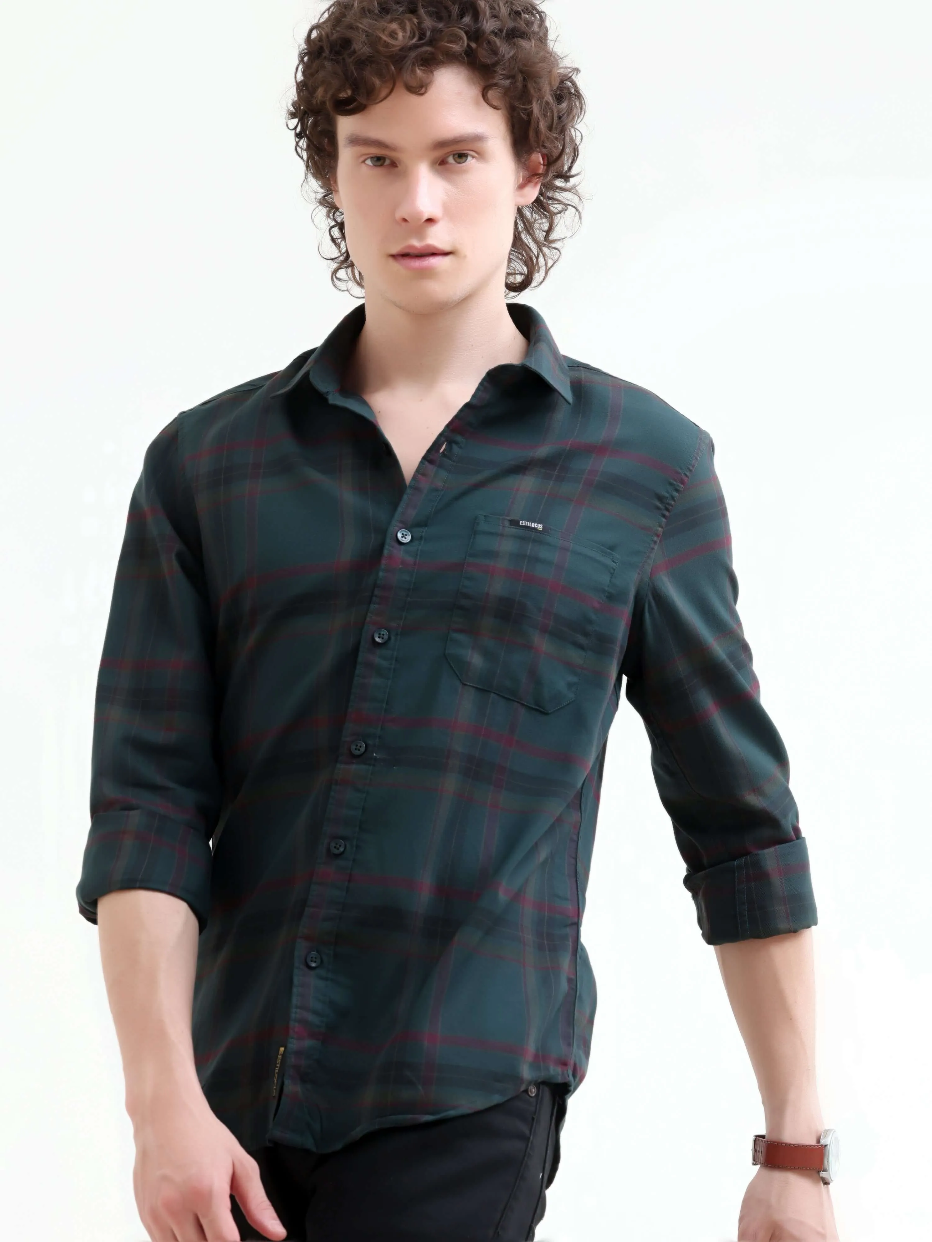 Boxlines green tonal check shirt