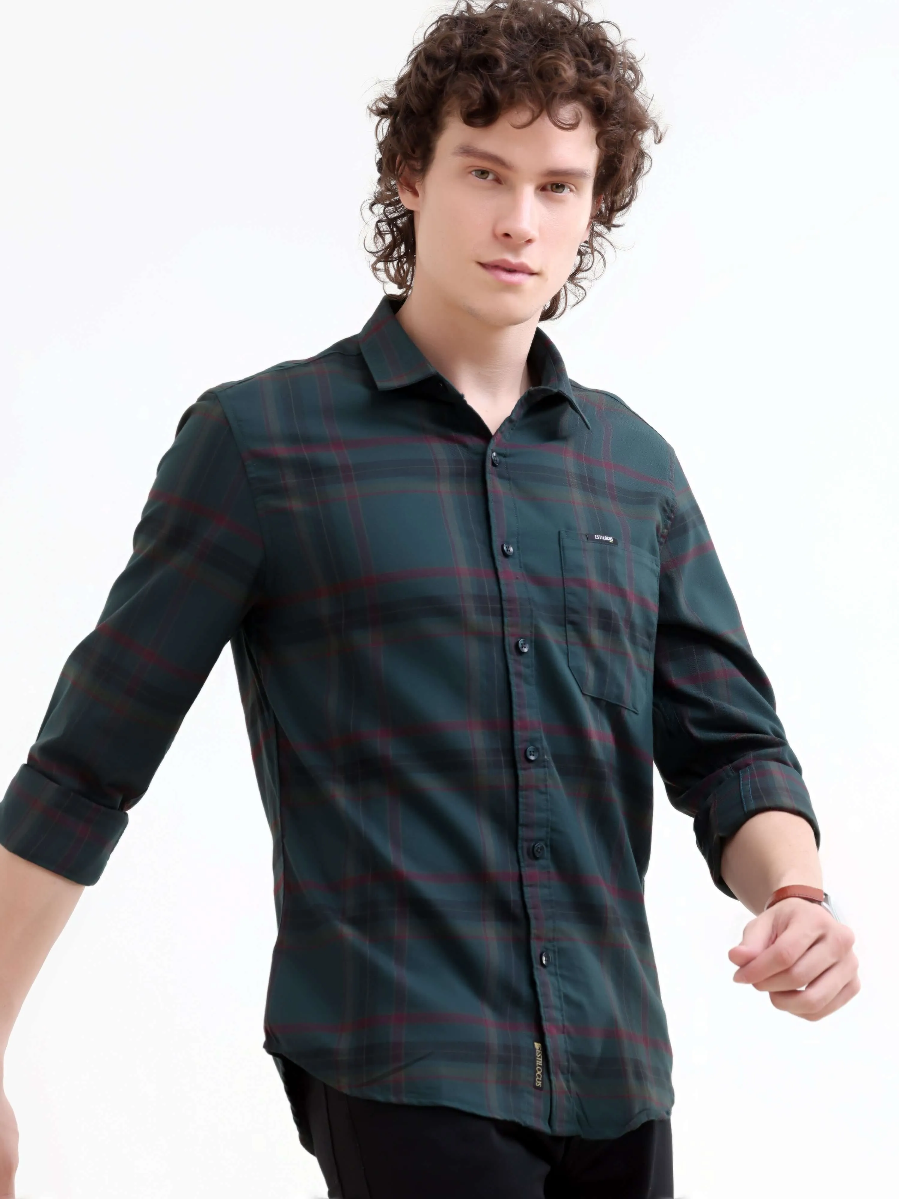 Boxlines green tonal check shirt