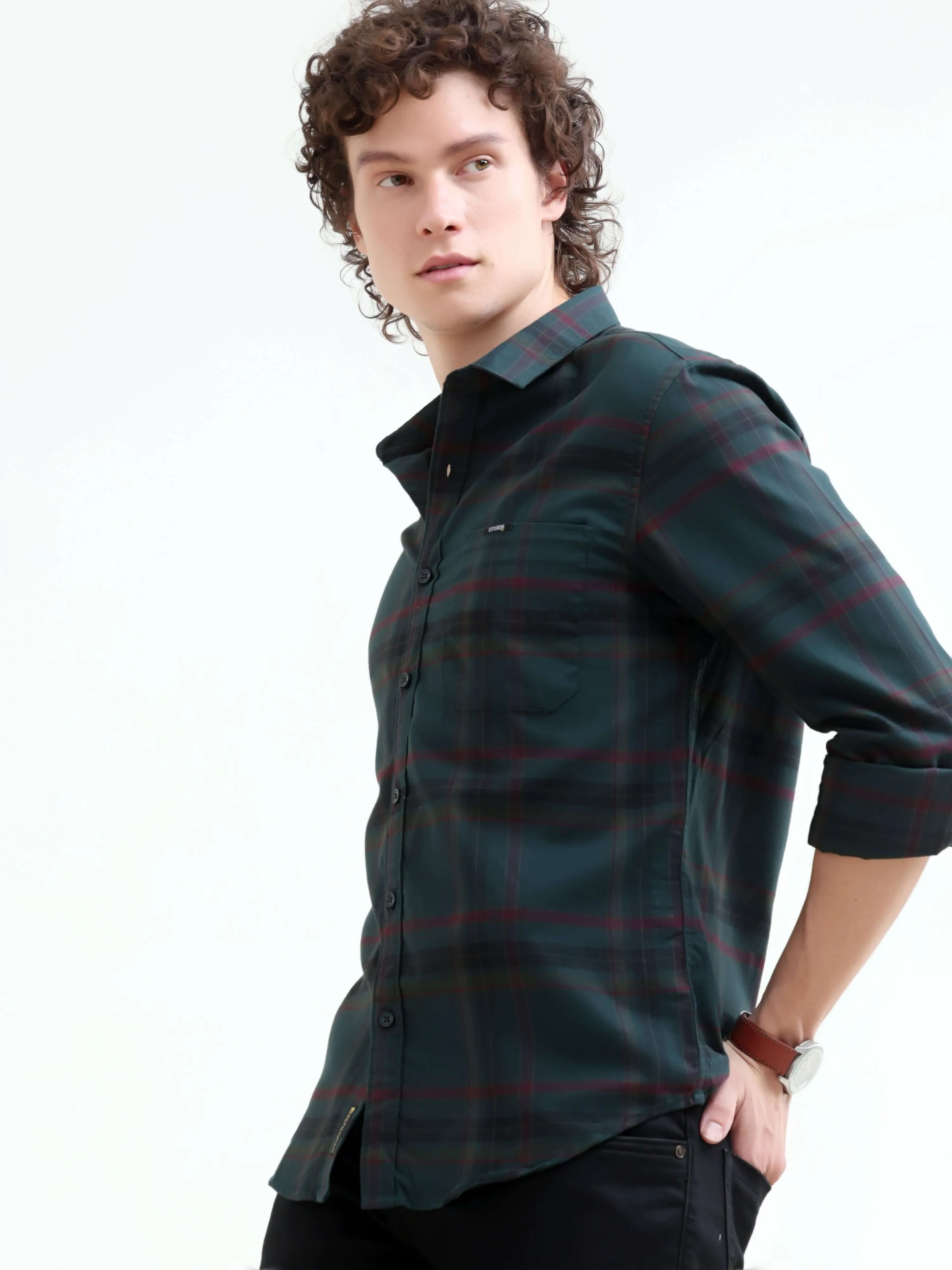 Boxlines green tonal check shirt