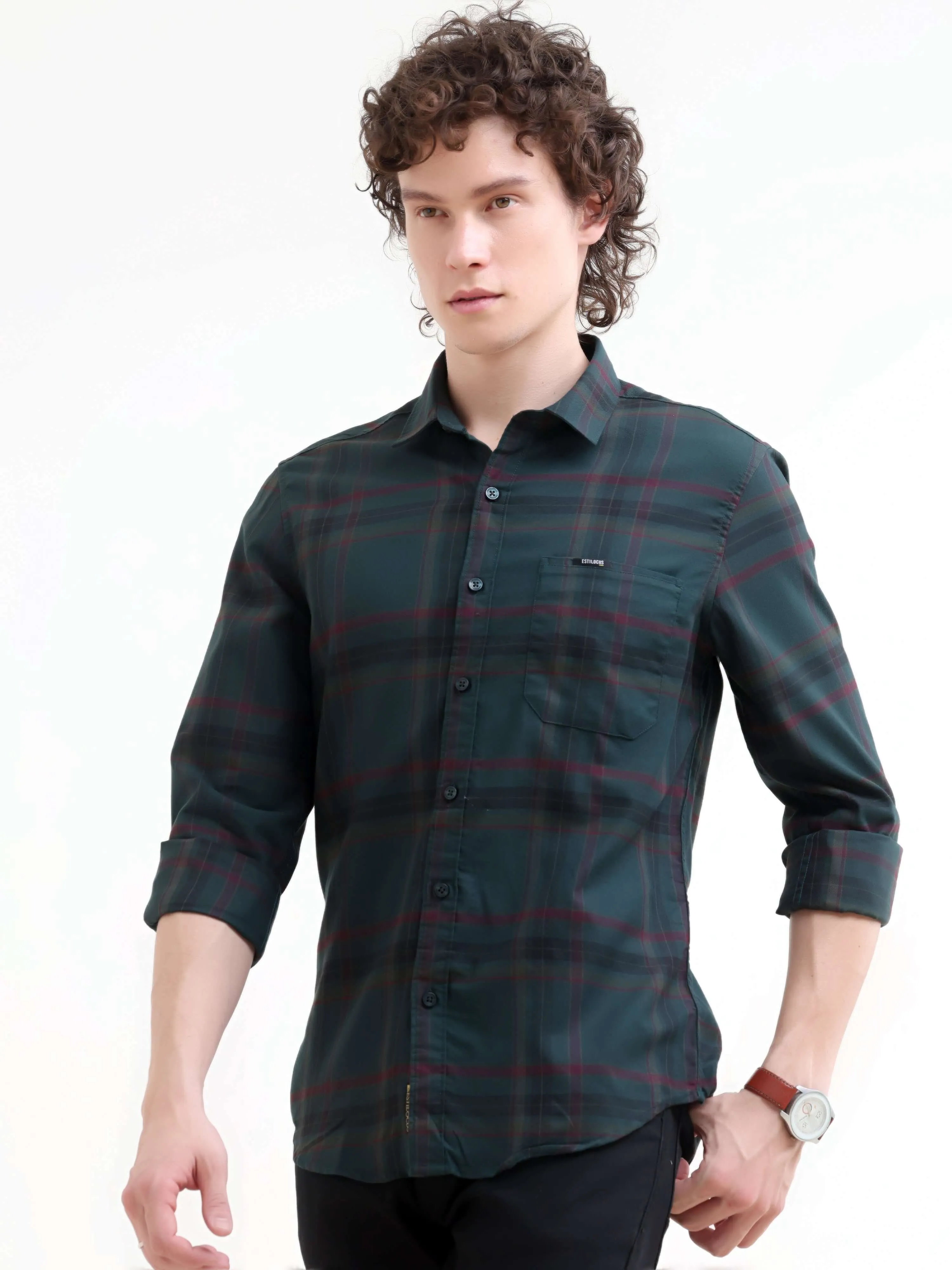 Boxlines green tonal check shirt