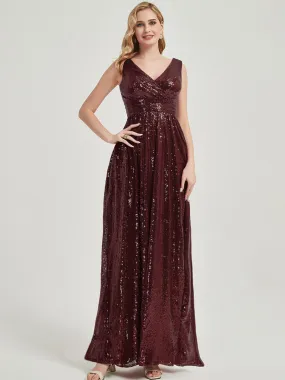 Cabernet V-Neck Sleeveless Empire Maxi Sequin Bridesmaid Dress