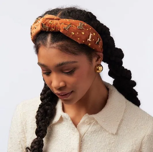 CAMEL DOG LOVER EMBELLISHED KNOTTED HEADBAND