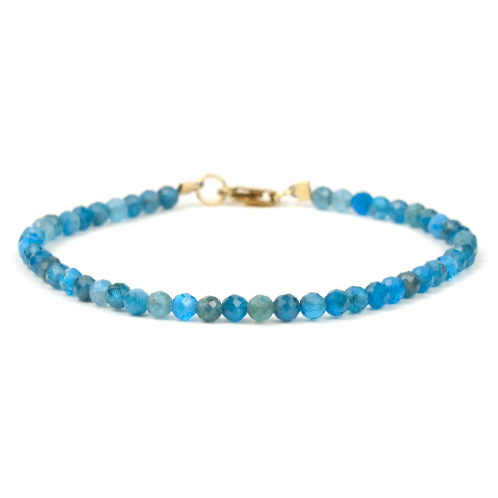 Cerulean Apatite 3mm Faceted Round Bracelet with Gold Filled Lobster Claw Clasp