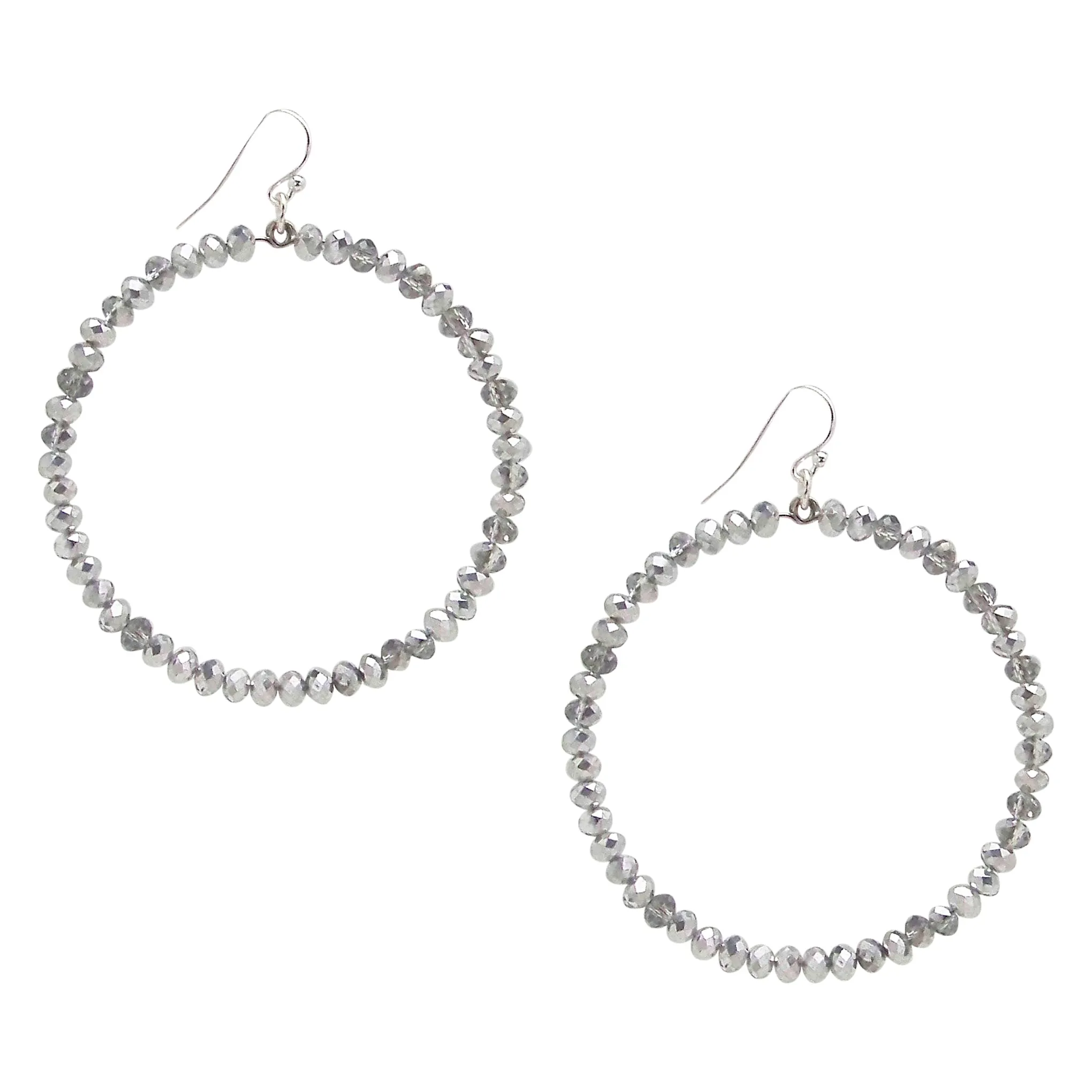 Chan Luu 2.25 Inch Silver Hoop Earrings with Silver Crystals