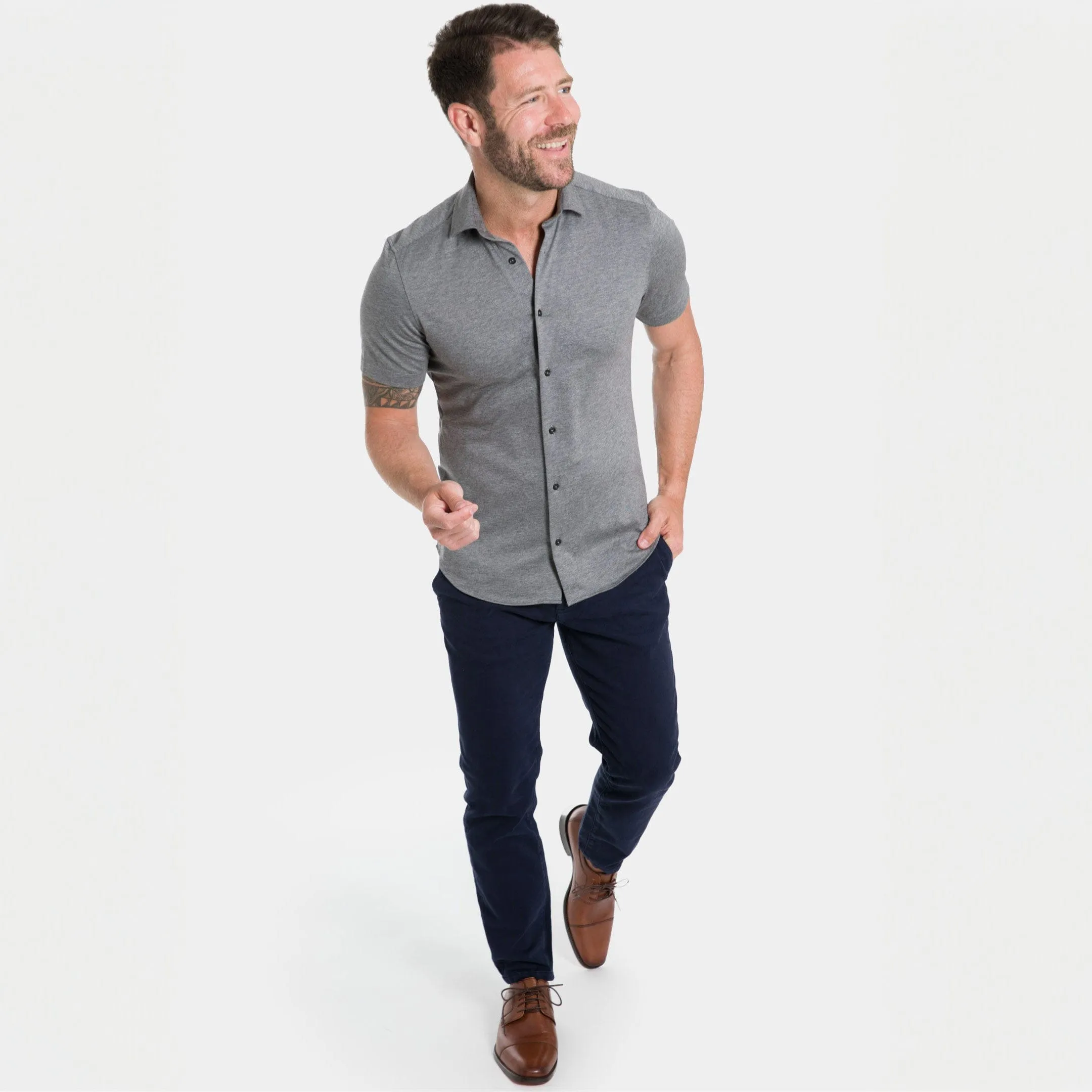 Charcoal Mélange Short Sleeve Performance Stretch Shirt