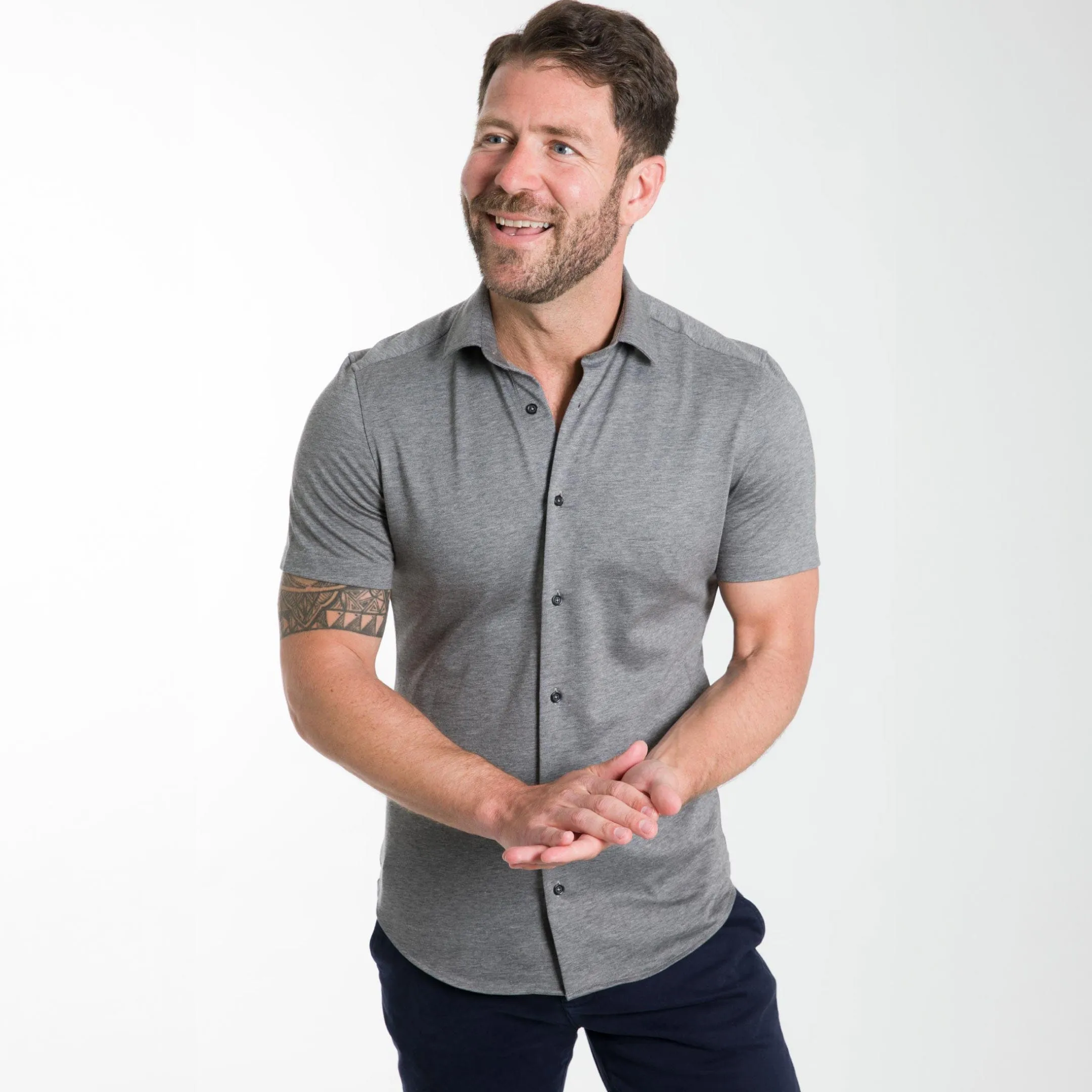 Charcoal Mélange Short Sleeve Performance Stretch Shirt